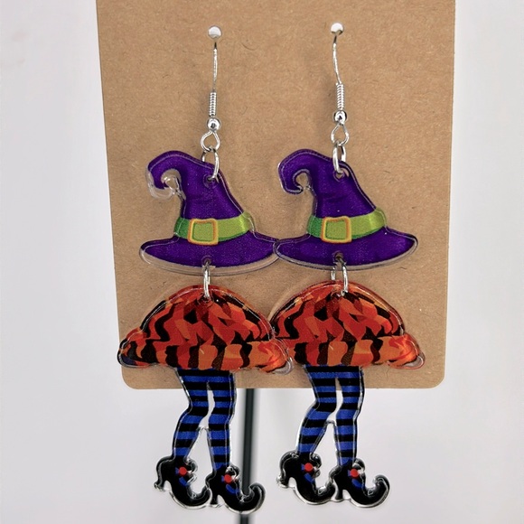 Fashion Jewelry Jewelry - Chic Witch Leg Dangle Acrylic Earrings - Double-Sided Fashion Jewelry